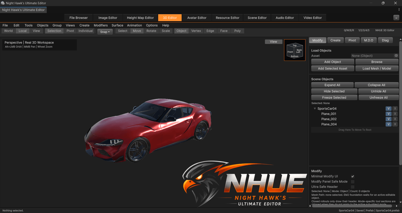 NHUE 3D Editor sports car screenshot