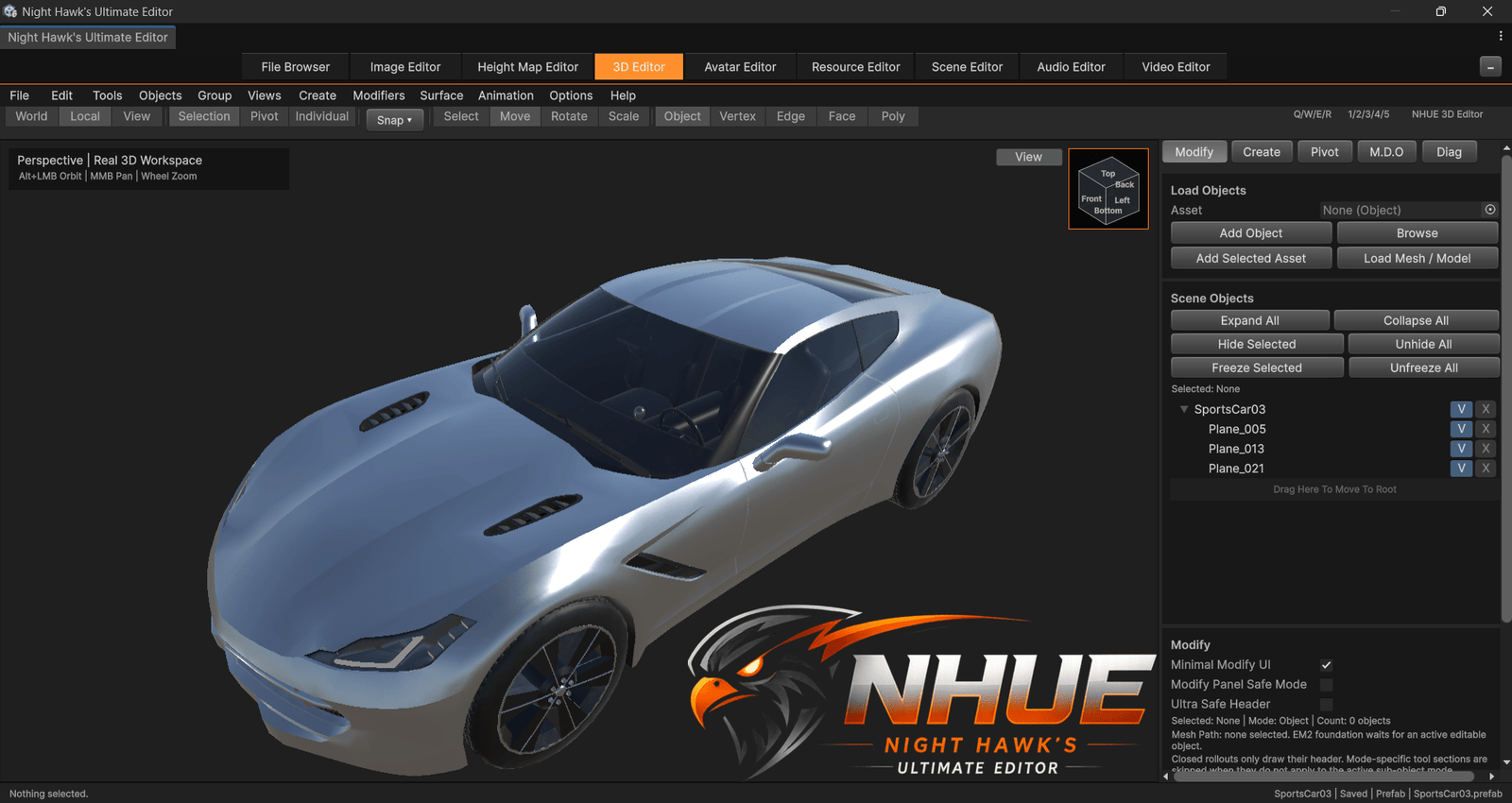 NHUE 3D Editor silver car screenshot