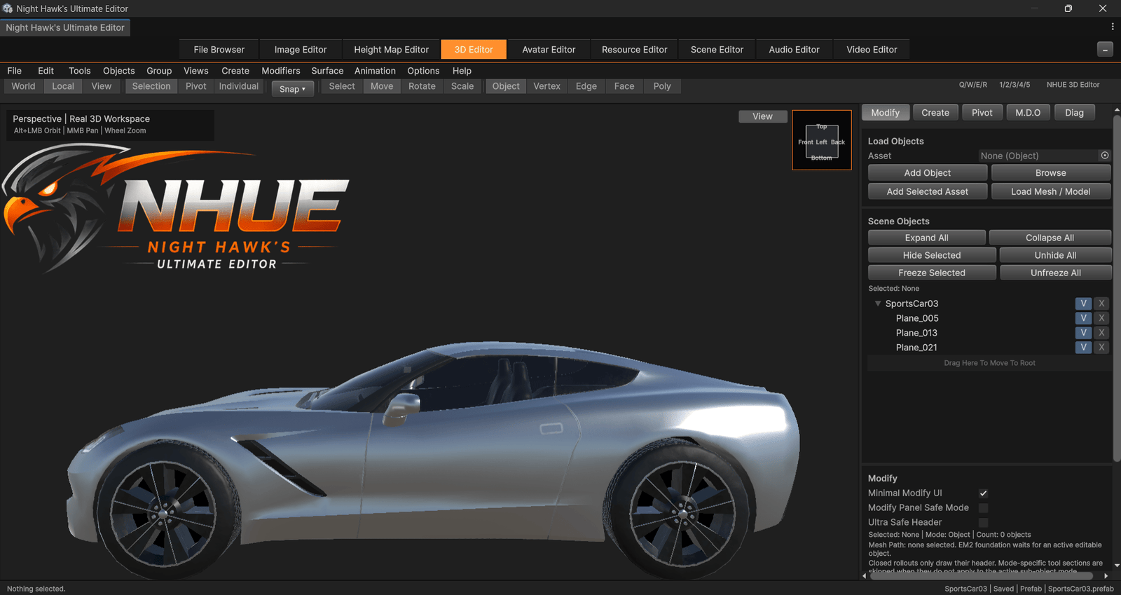 NHUE 3D Editor silver sports car screenshot