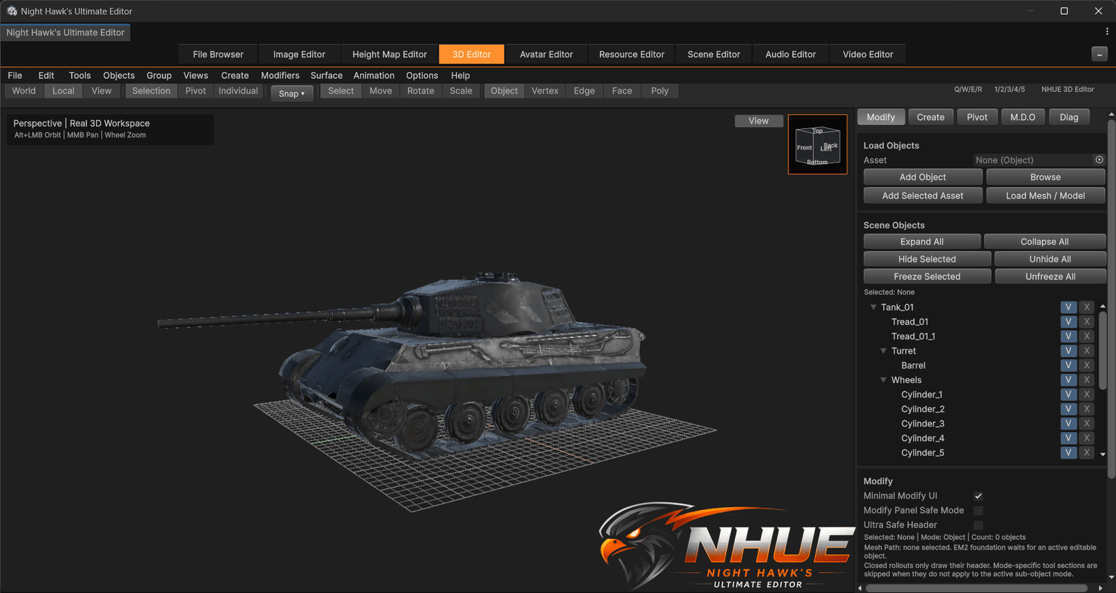 NHUE 3D Editor tank model screenshot