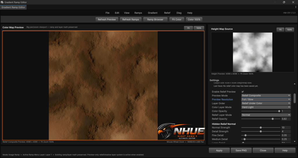 NHUE Gradient Ramp Editor relief shading result