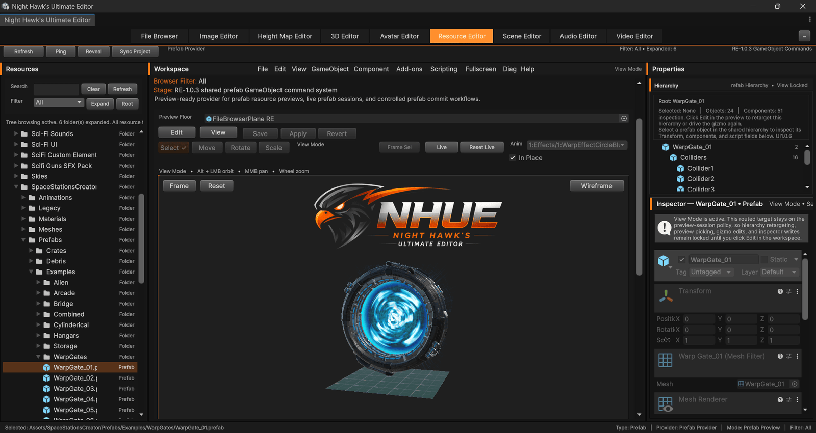 NHUE Resource Editor warp gate preview