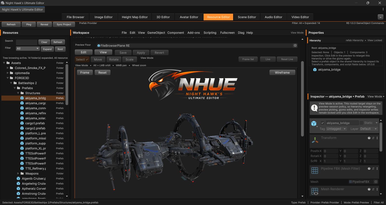 NHUE Resource Editor spaceship preview