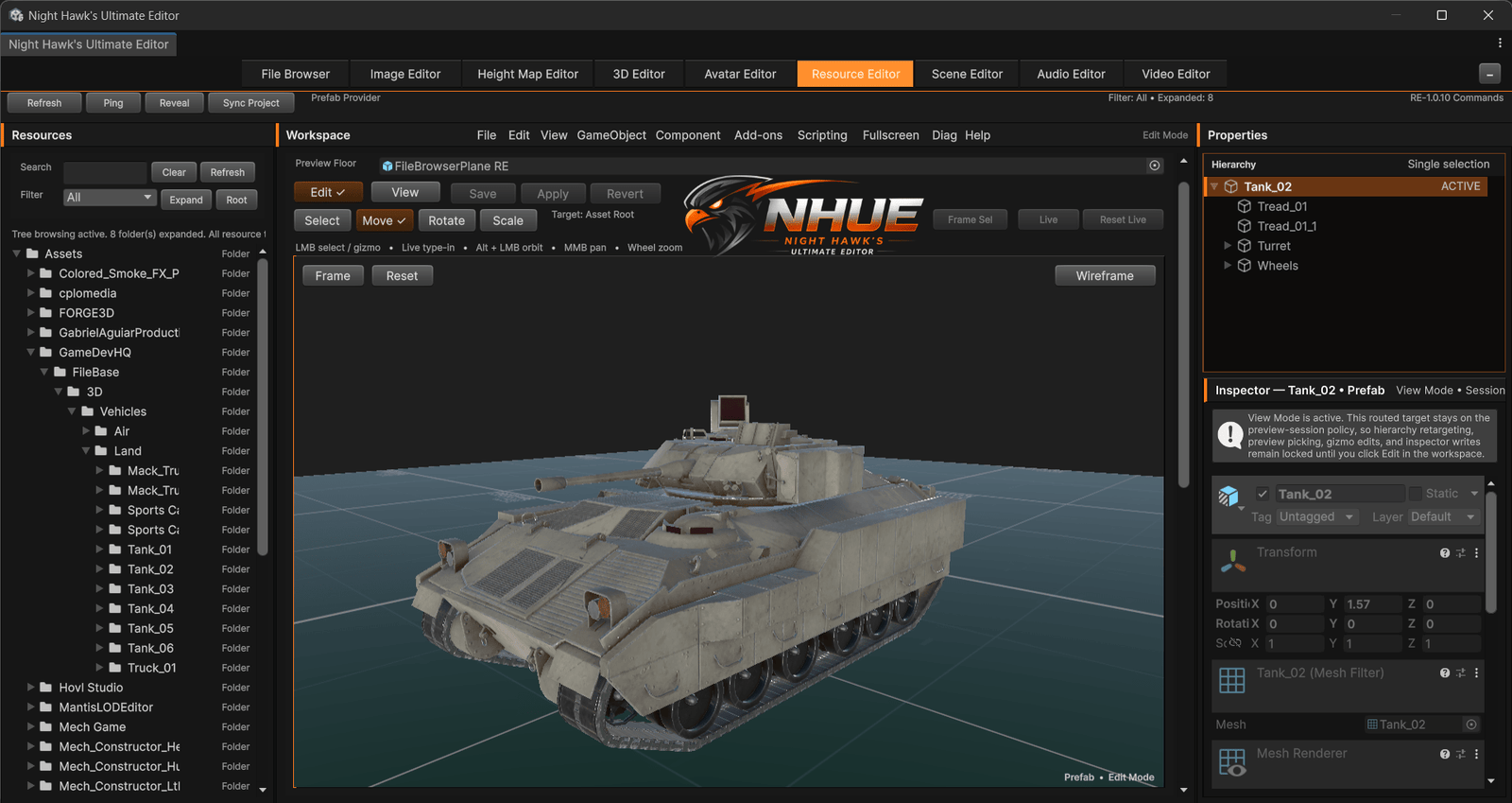 NHUE Resource Editor battlecruiser prefab screenshot