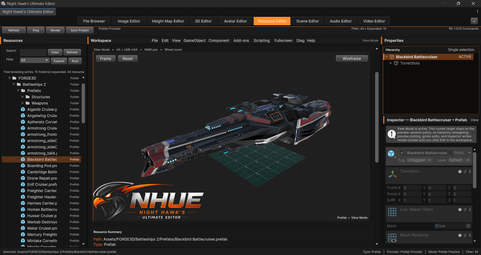 NHUE Resource Editor tank prefab edit screenshot