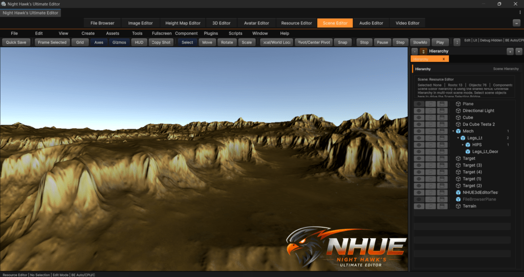 NHUE Scene Editor workspace